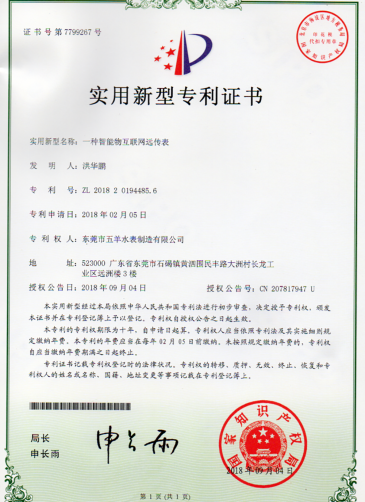 Wuyang Smart Water Meter Qualification Certi